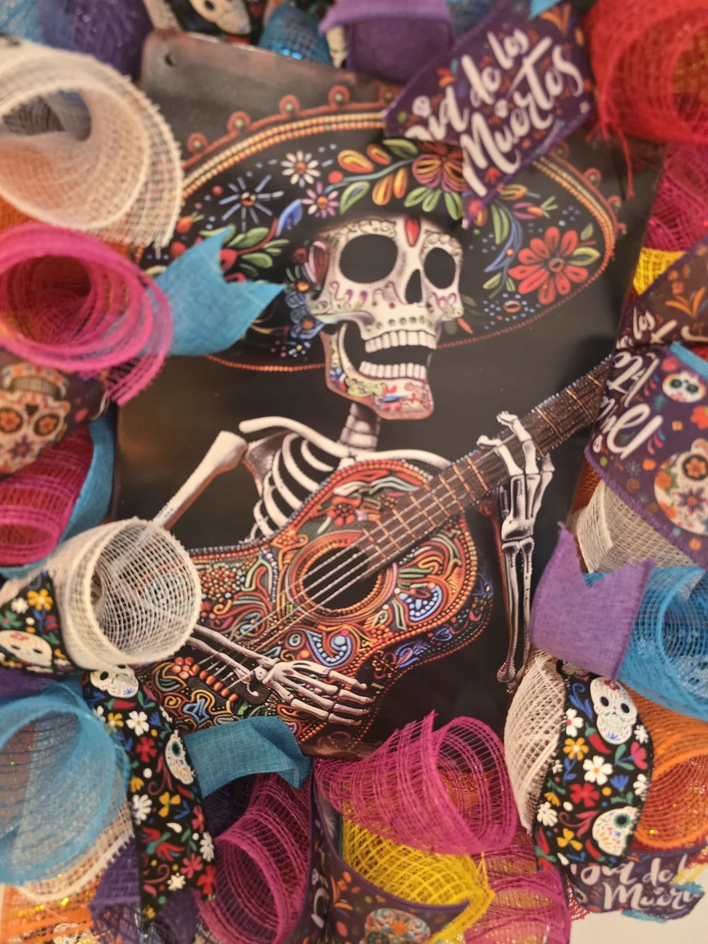 Day of the Dead or Día de los Muertos Wreath Sugar Skull Halloween